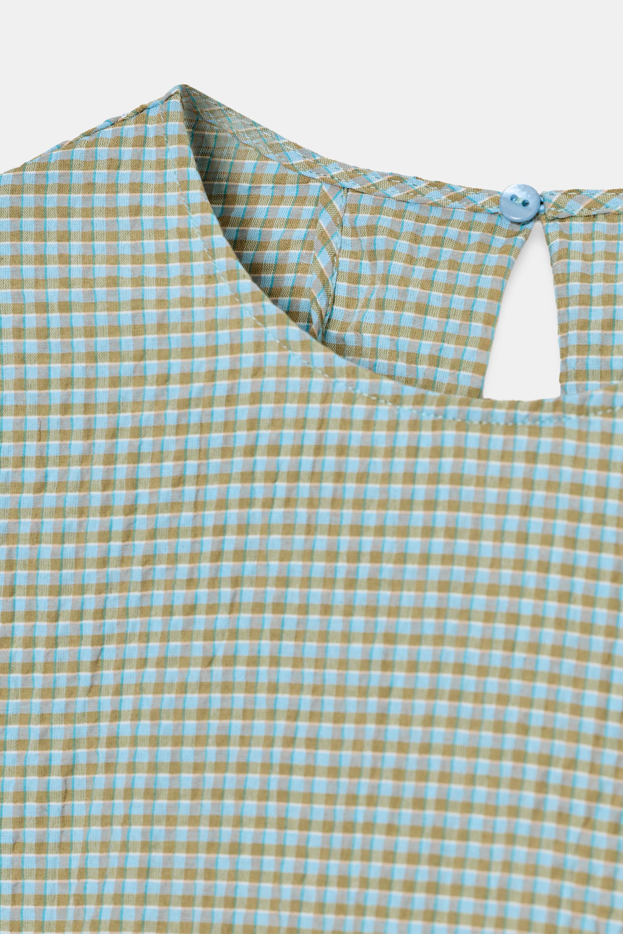 CHECKED BALLOON SLEEVE TOP